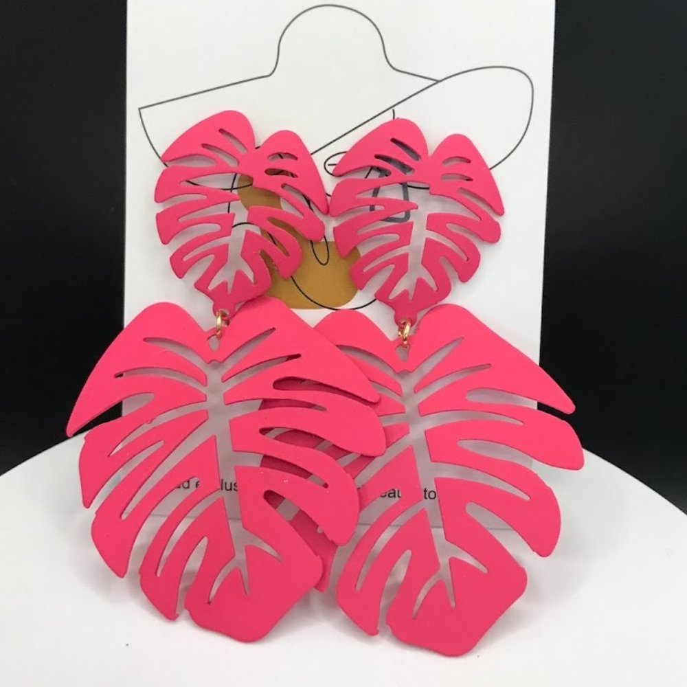 NWT Hollow Leaf Design Bright Candy Color Dangle Earrings Set Bohemian Style
